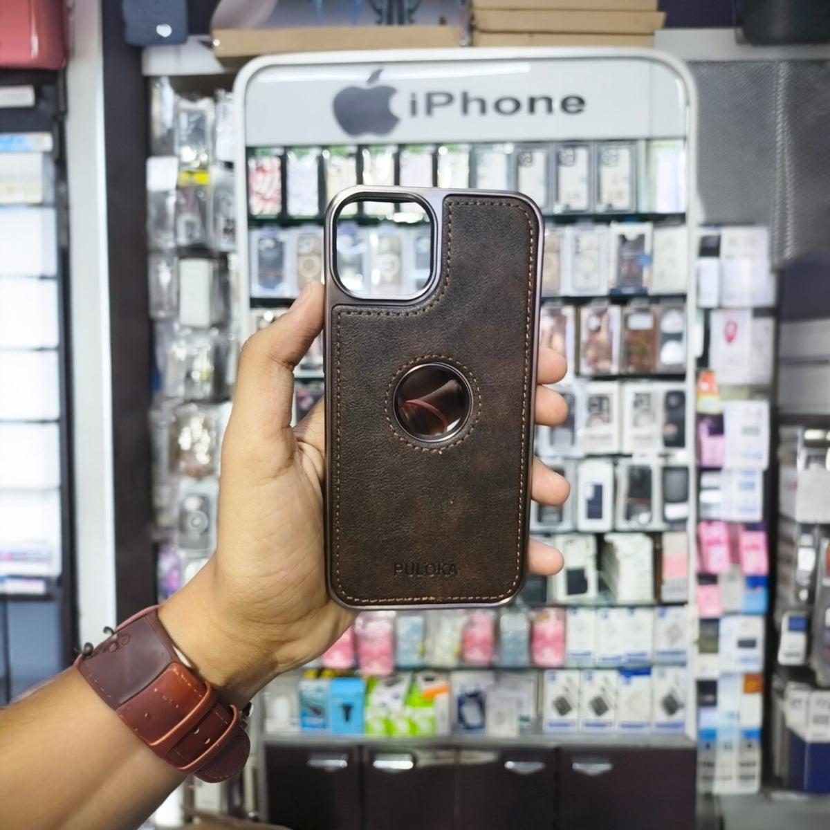 PULOKA Classic Series Premium Leather Case with Logo Display Cutout & Metal Camera Protection