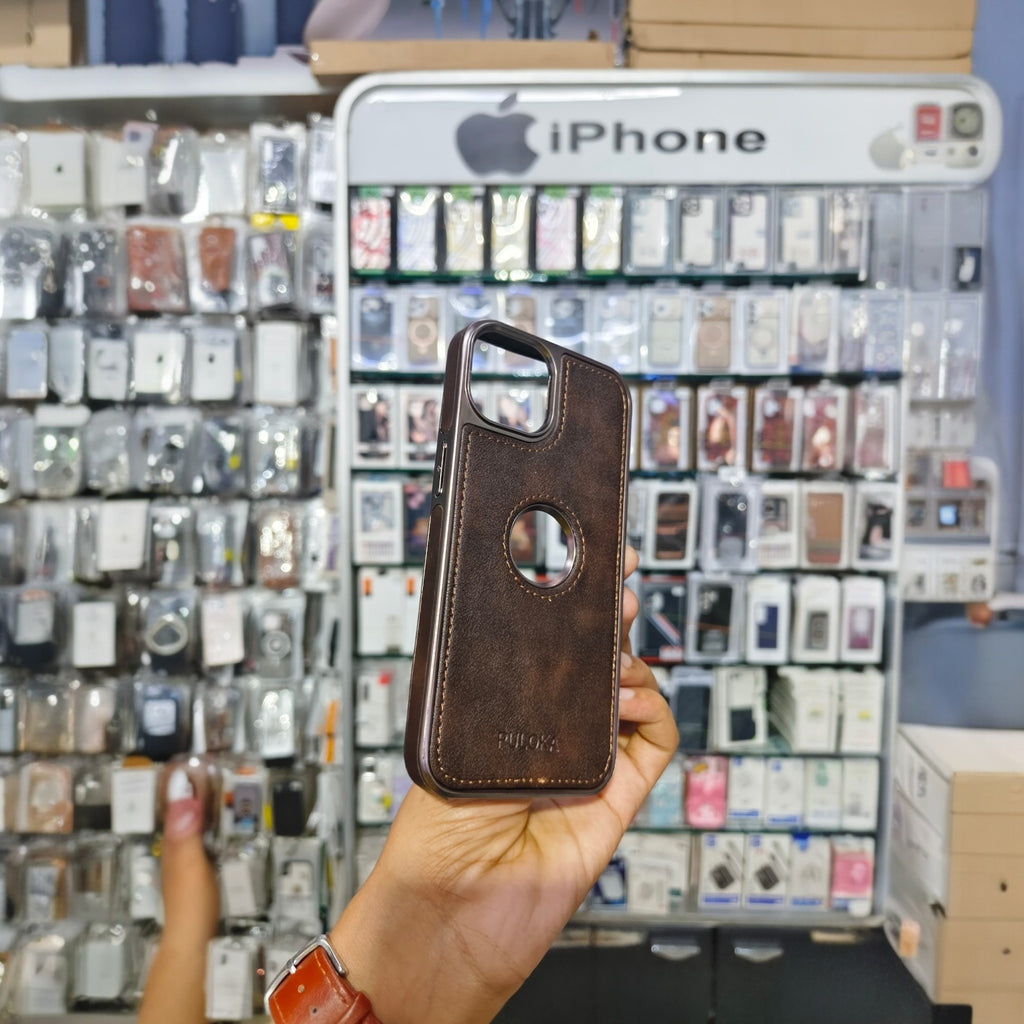 PULOKA Classic Series Premium Leather Case with Logo Display Cutout & Metal Camera Protection