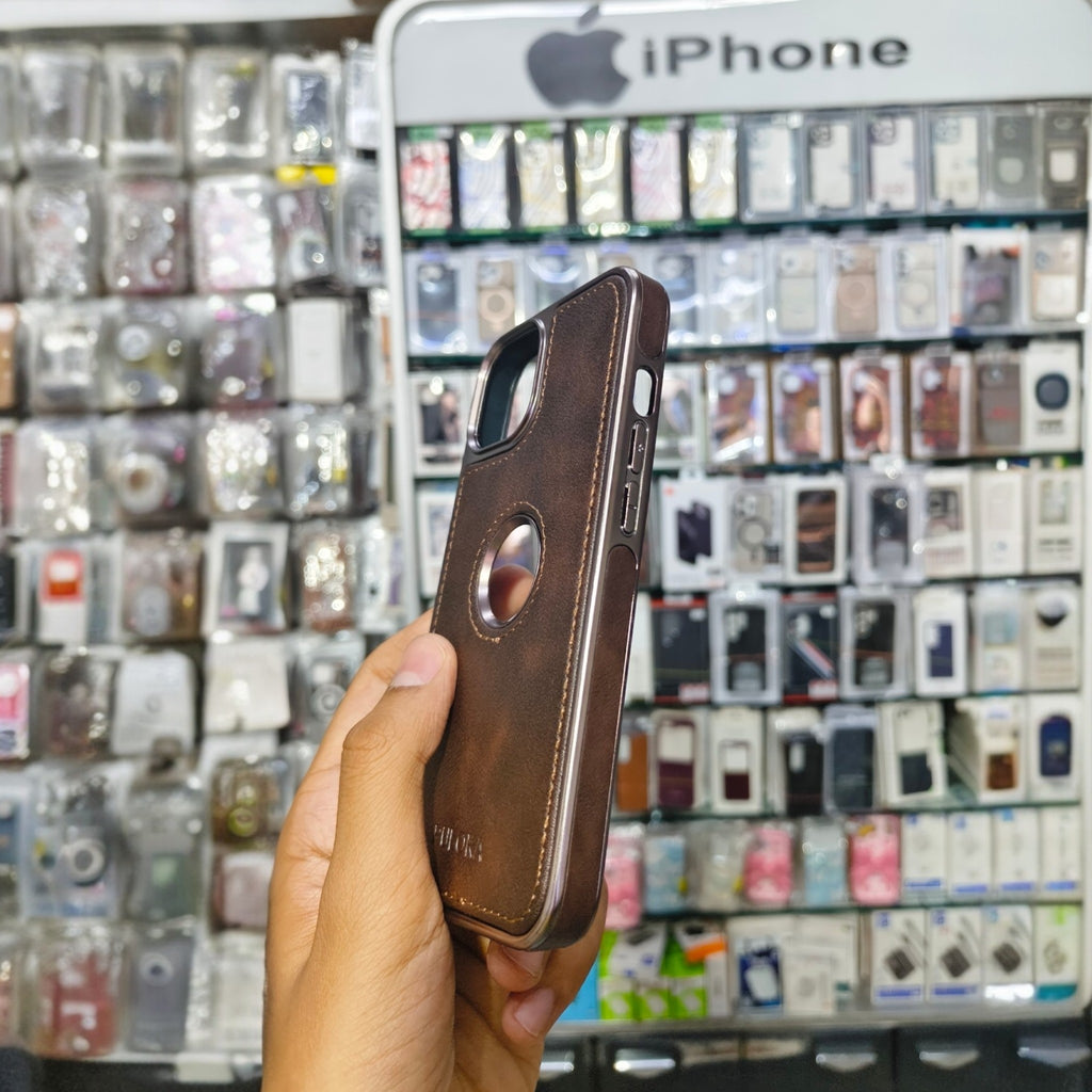 PULOKA Classic Series Premium Leather Case with Logo Display Cutout & Metal Camera Protection