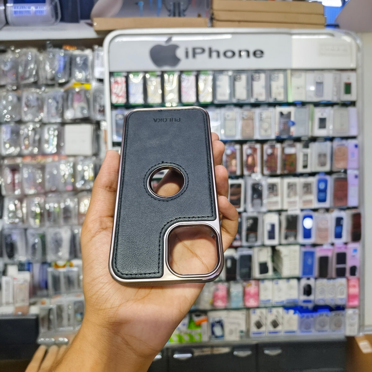 PULOKA Classic Series Premium Leather Case with Logo Display Cutout & Metal Camera Protection