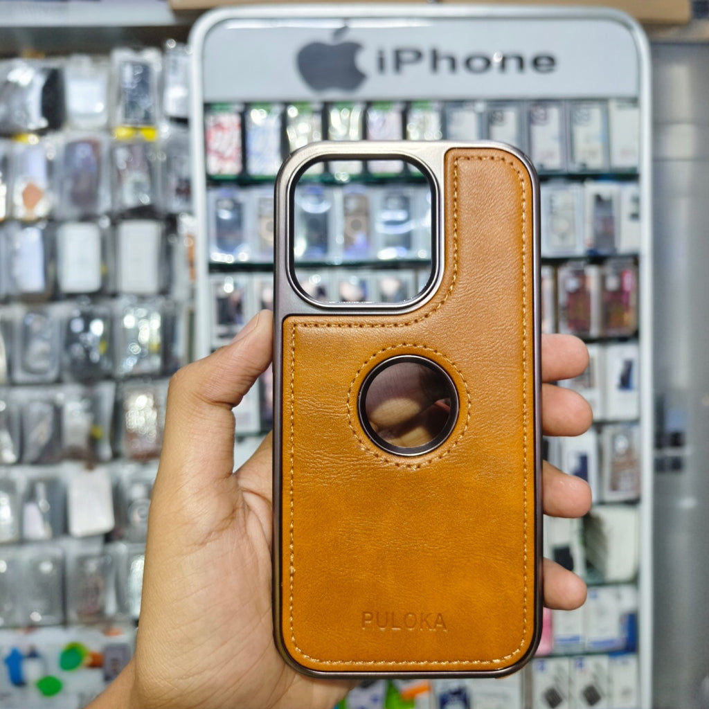 PULOKA Classic Series Premium Leather Case with Logo Display Cutout & Metal Camera Protection