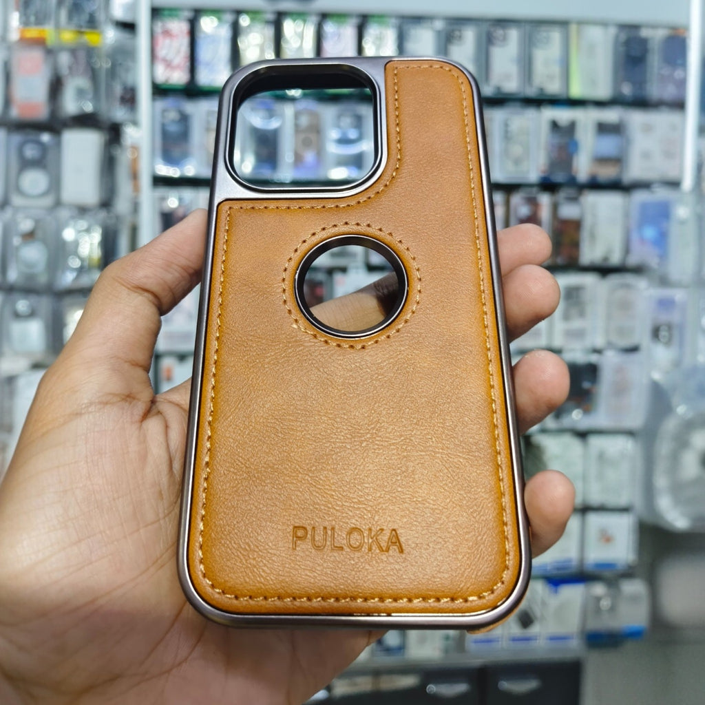 PULOKA Classic Series Premium Leather Case with Logo Display Cutout & Metal Camera Protection