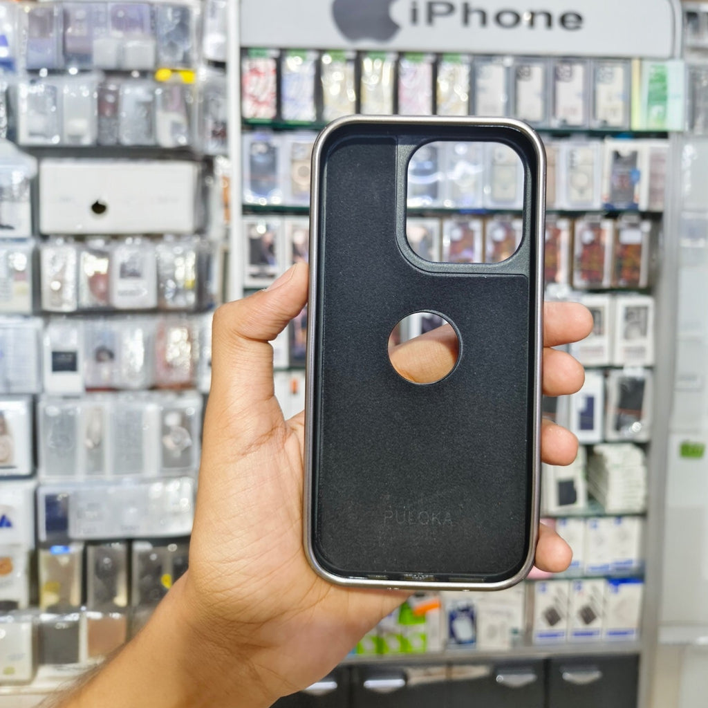 PULOKA Classic Series Premium Leather Case with Logo Display Cutout & Metal Camera Protection