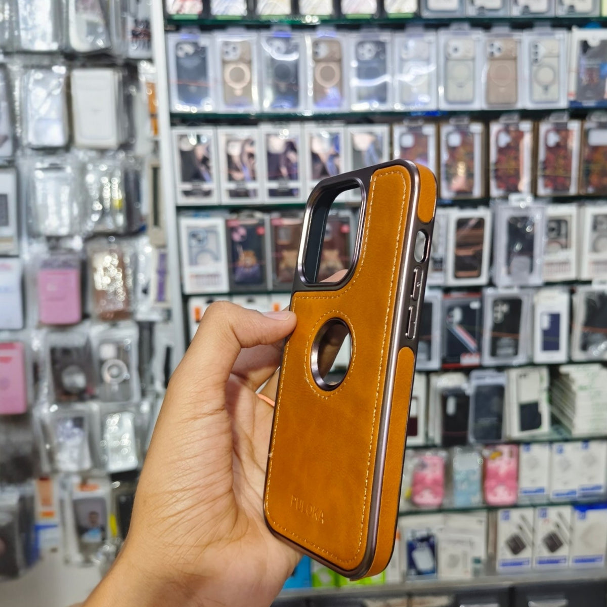 PULOKA Classic Series Premium Leather Case with Logo Display Cutout & Metal Camera Protection