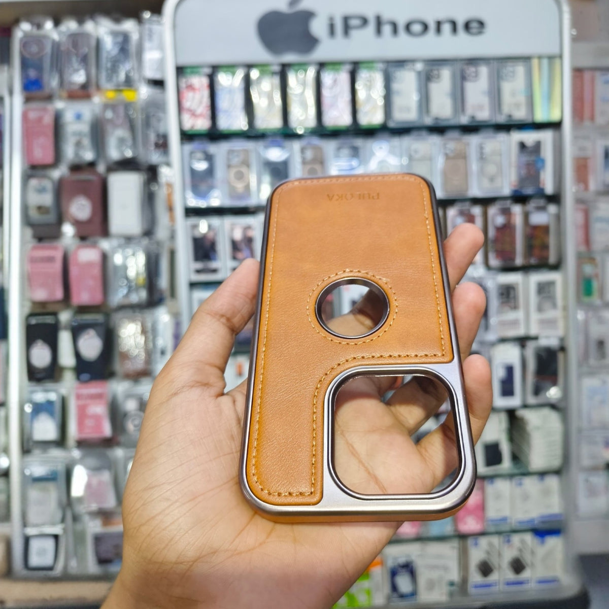 PULOKA Classic Series Premium Leather Case with Logo Display Cutout & Metal Camera Protection
