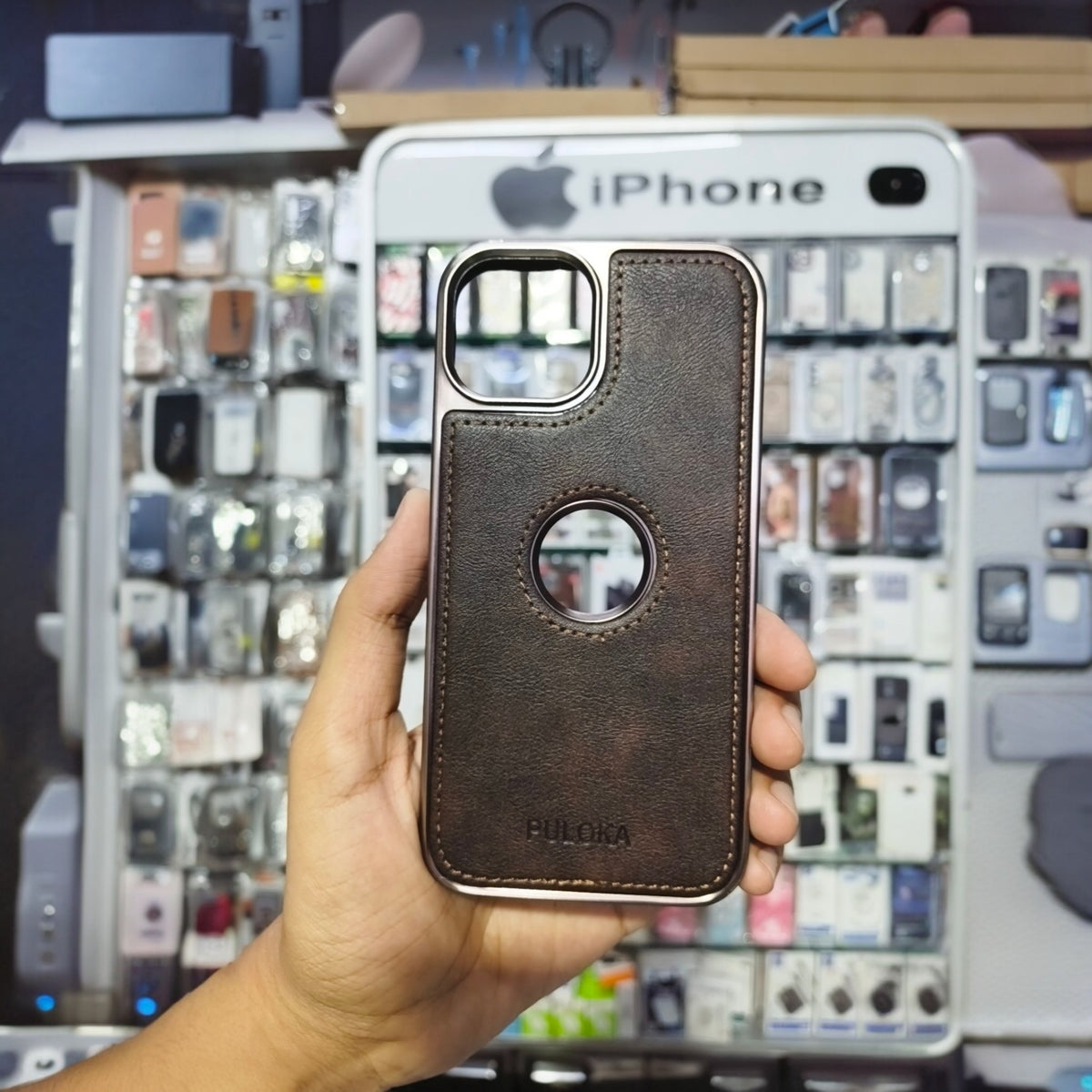PULOKA Classic Series Premium Leather Case with Logo Display Cutout & Metal Camera Protection