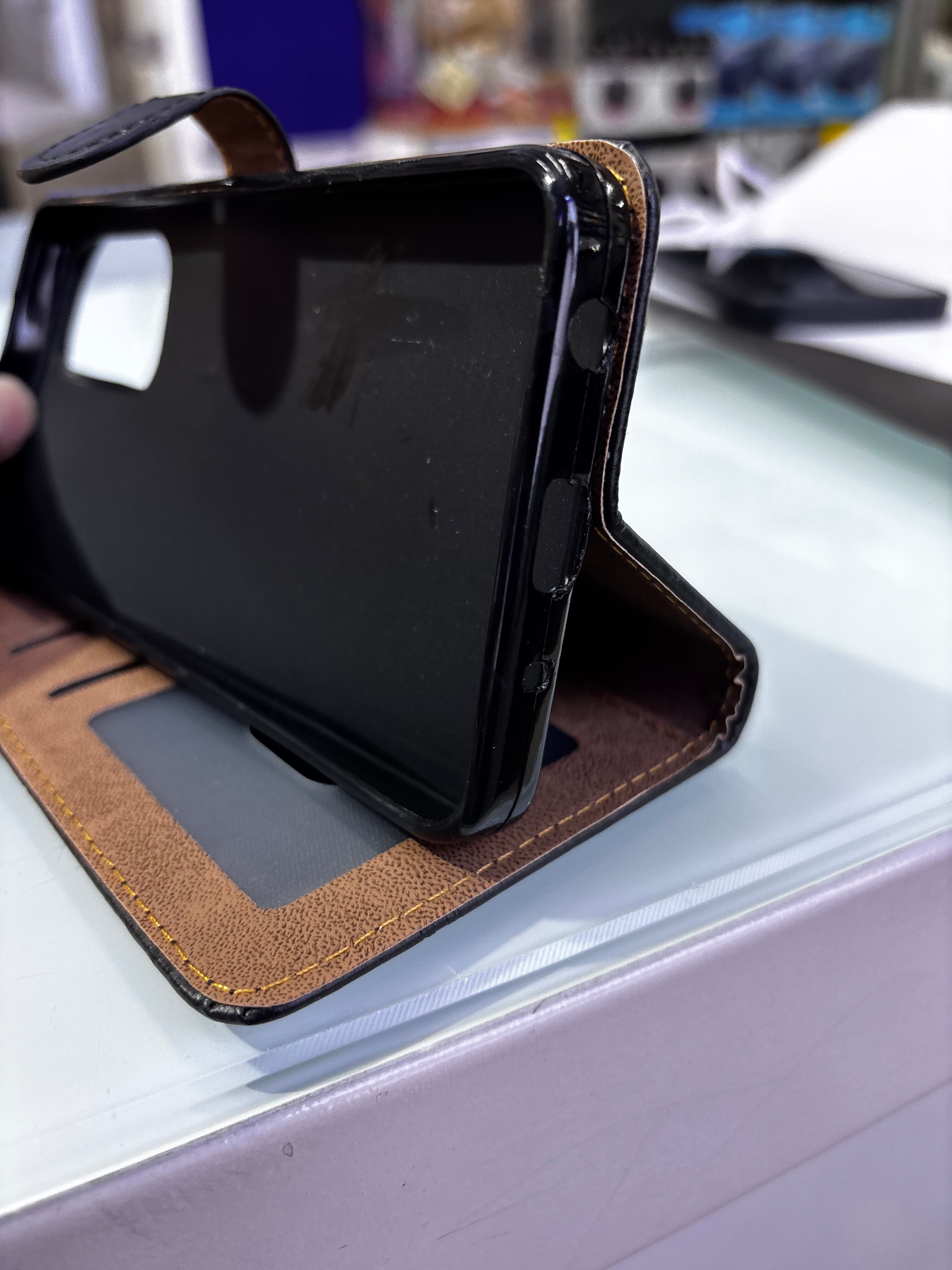 Premium Leather Flip Wallet Case with Card Slots & Stand Support