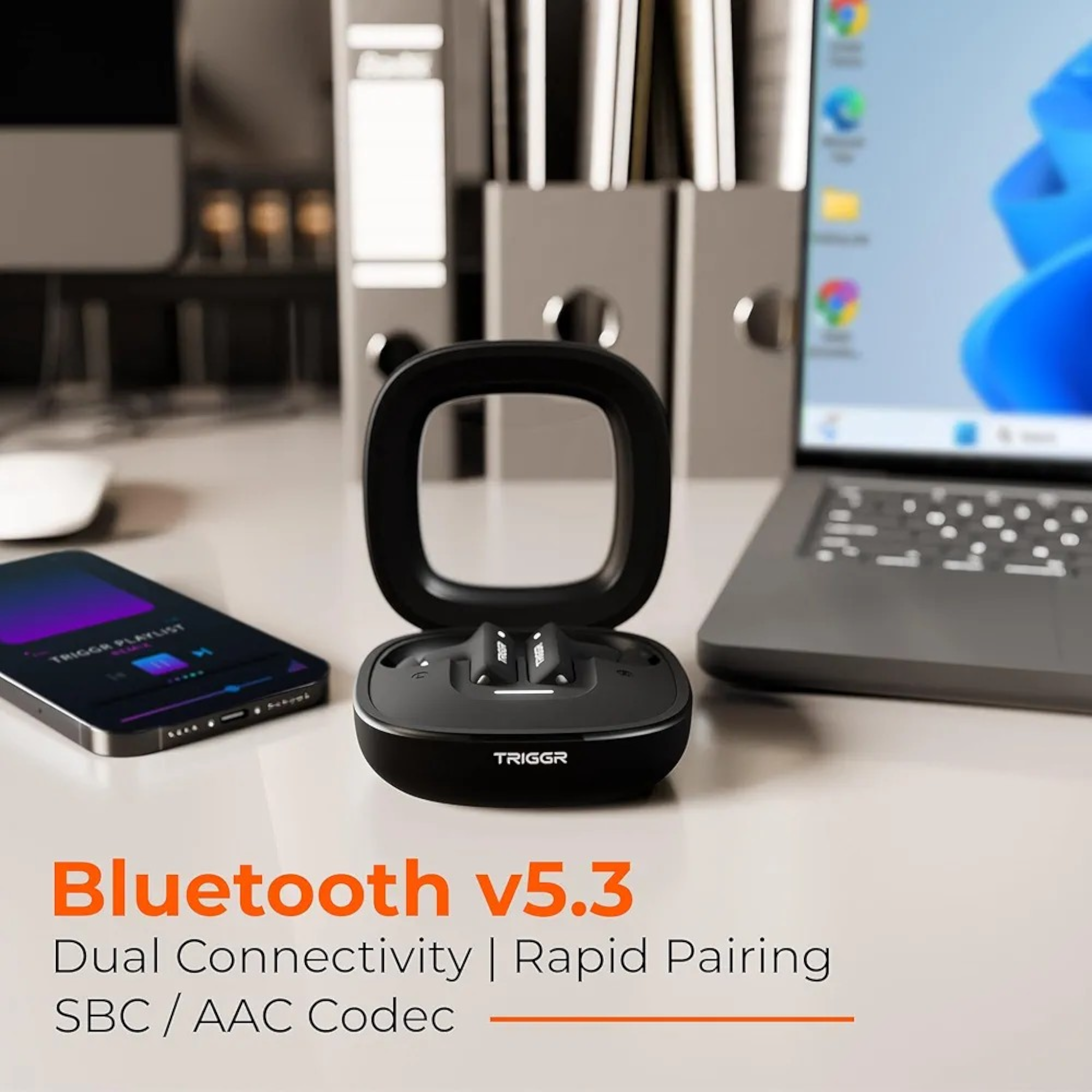 TRIGGR Apex S1 Dual Pairing TWS Earbuds with 100H Battery, Quad Mic ENC, Bluetooth 5.3 & Fast Charging