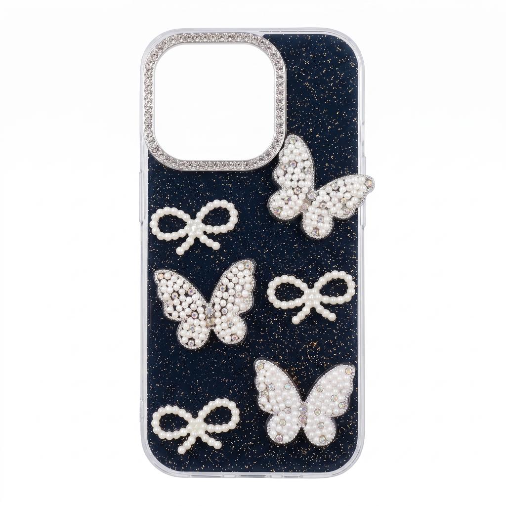 Premium Butterfly Pearl Glitter Back Cover (Black)