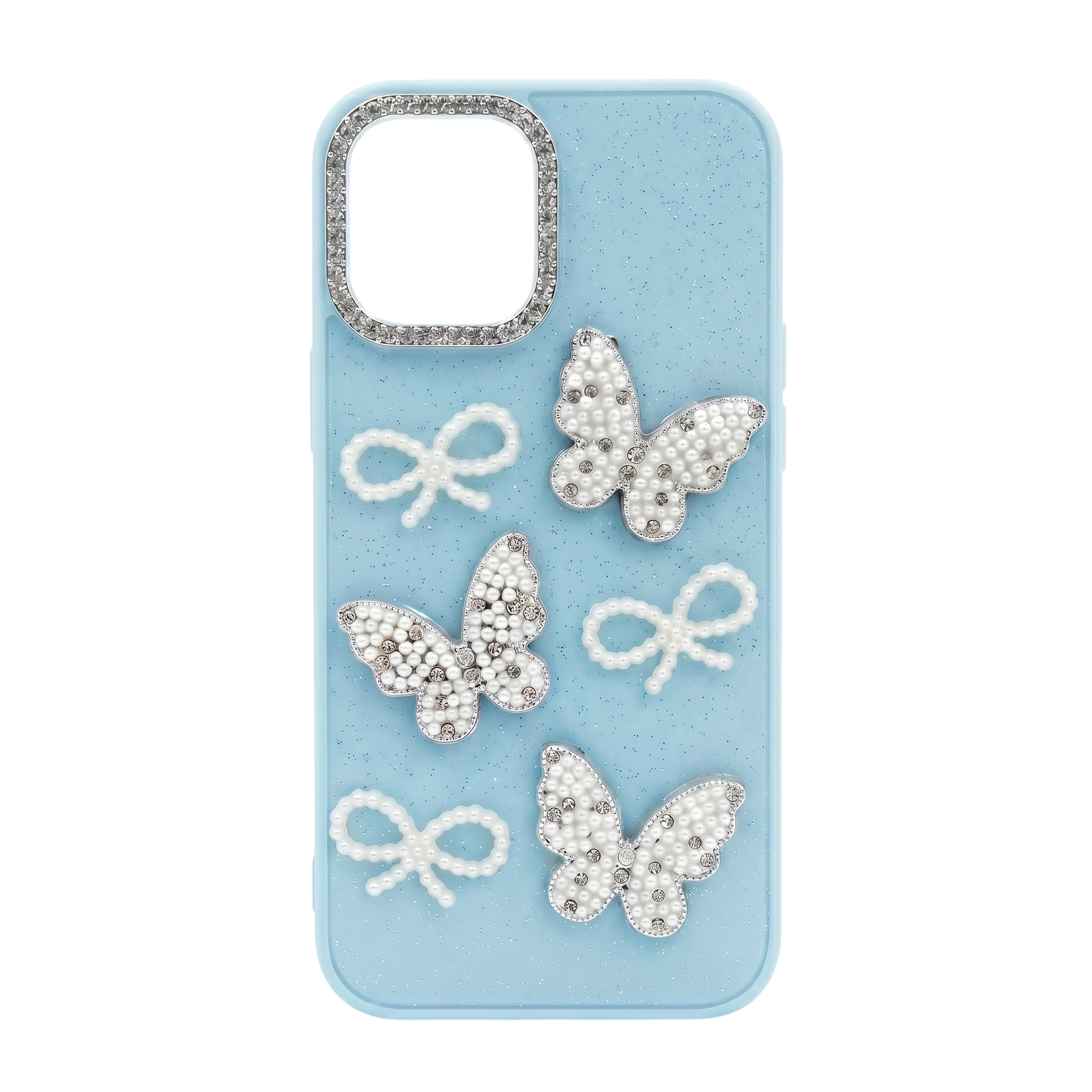 Fashion Butterfly Pearl Premium Back Cover (Sky Blue)