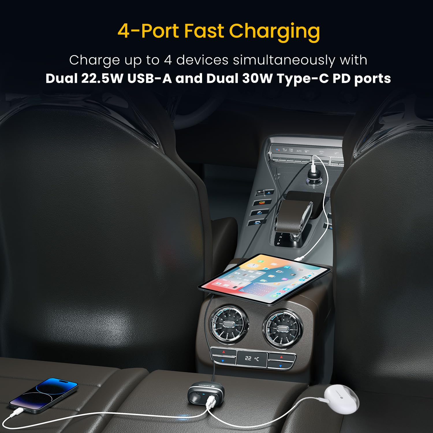 Portronics Car Power Trail 111W Car Charger, 4 Port Fast Car Charger