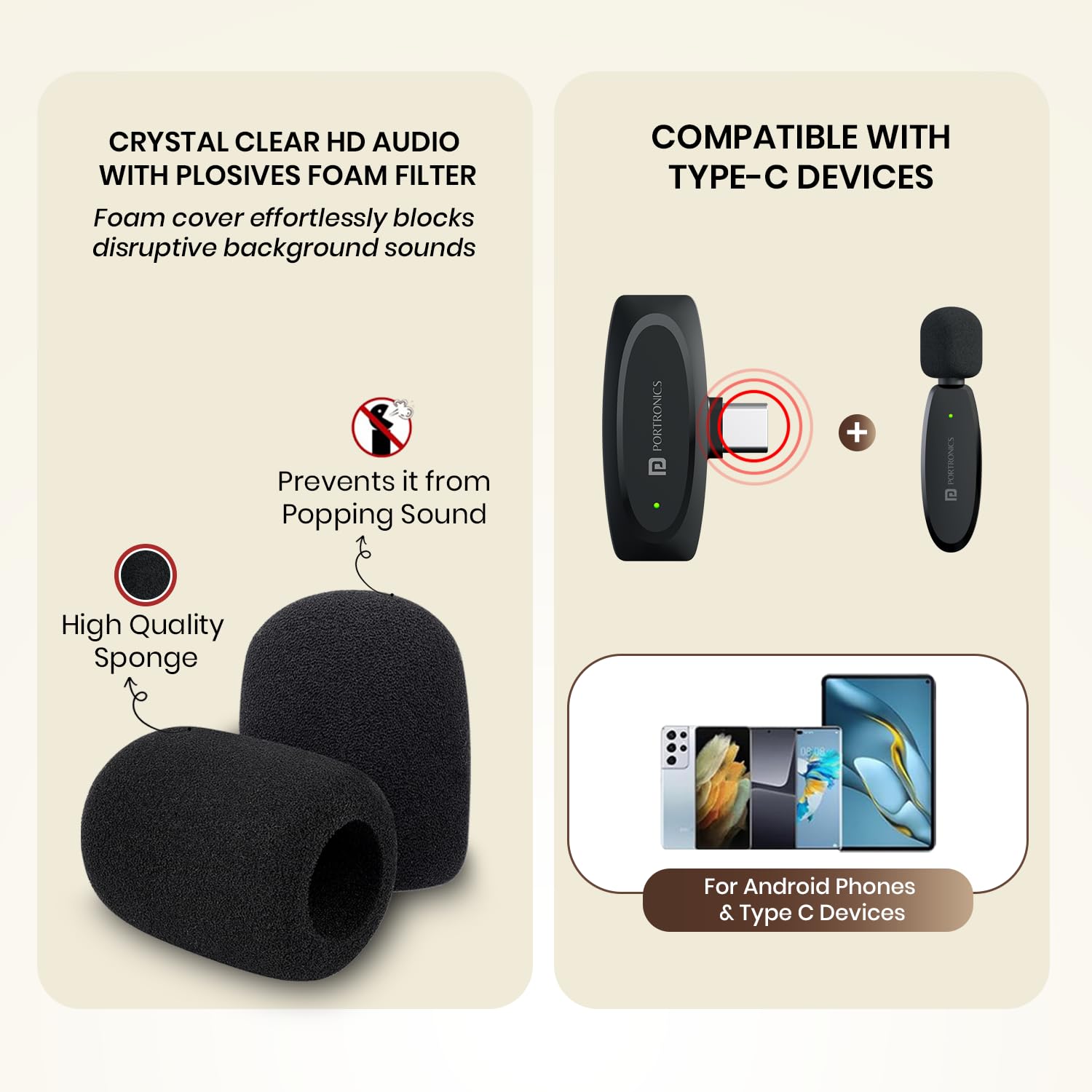 Portronics Dash 7 Ai Omnidirectional Type C Wireless Microphone,