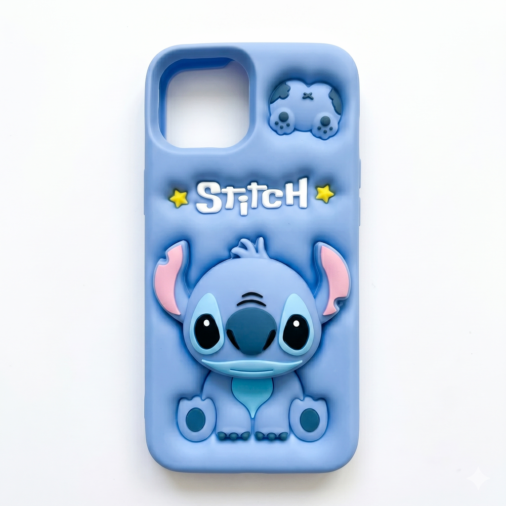 Stitch 3D Cartoon Silicone Back Cover (Blue)