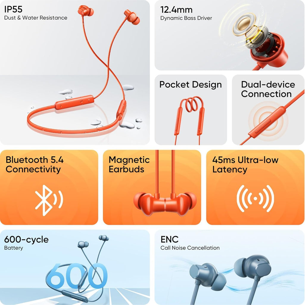 realme Buds Wireless 5 Lite in Ear Bluetooth Neckband black