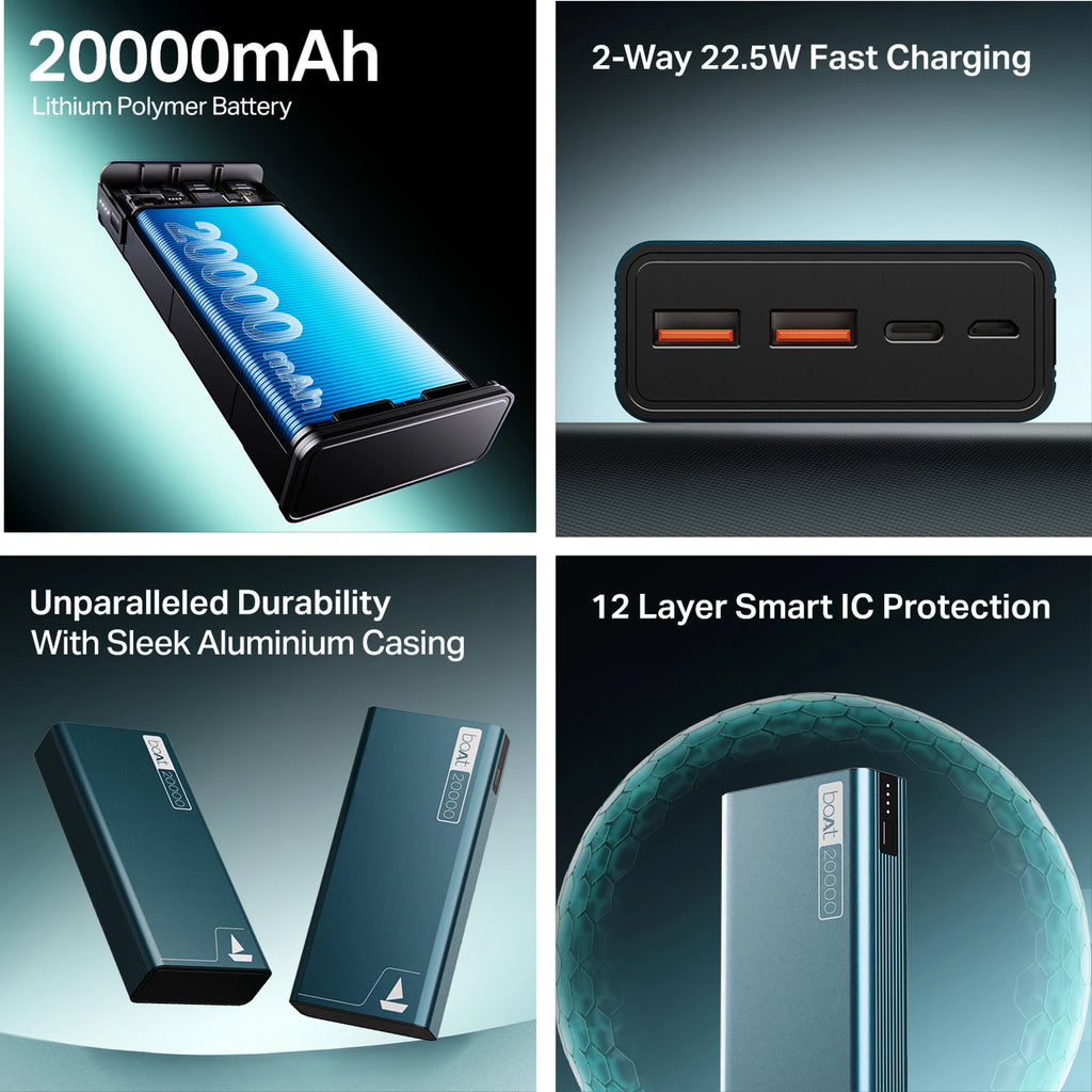 boAt 20000 mAh 22.5W Fast Charging Power Bank (Steel Blue)
