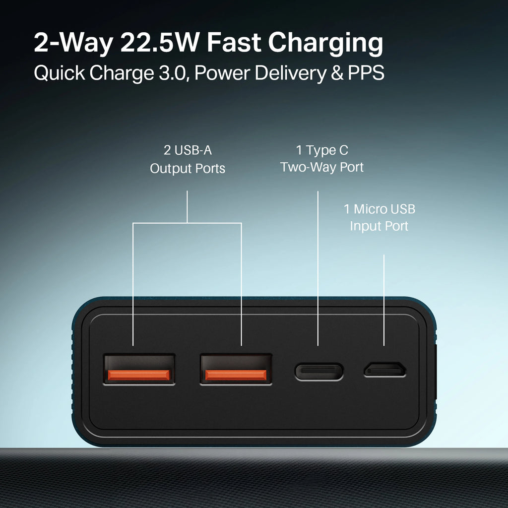 boAt 20000 mAh 22.5W Fast Charging Power Bank (Steel Blue)