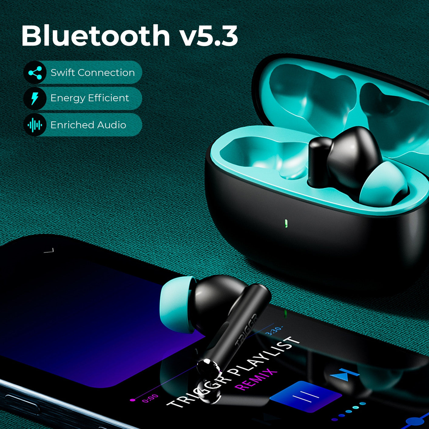 Triggr Ultrabuds N1 Neo ENC Wireless Earbuds | 40H Playback | 13mm Bass Drivers | Fast Charging | Bluetooth 5.3 Black