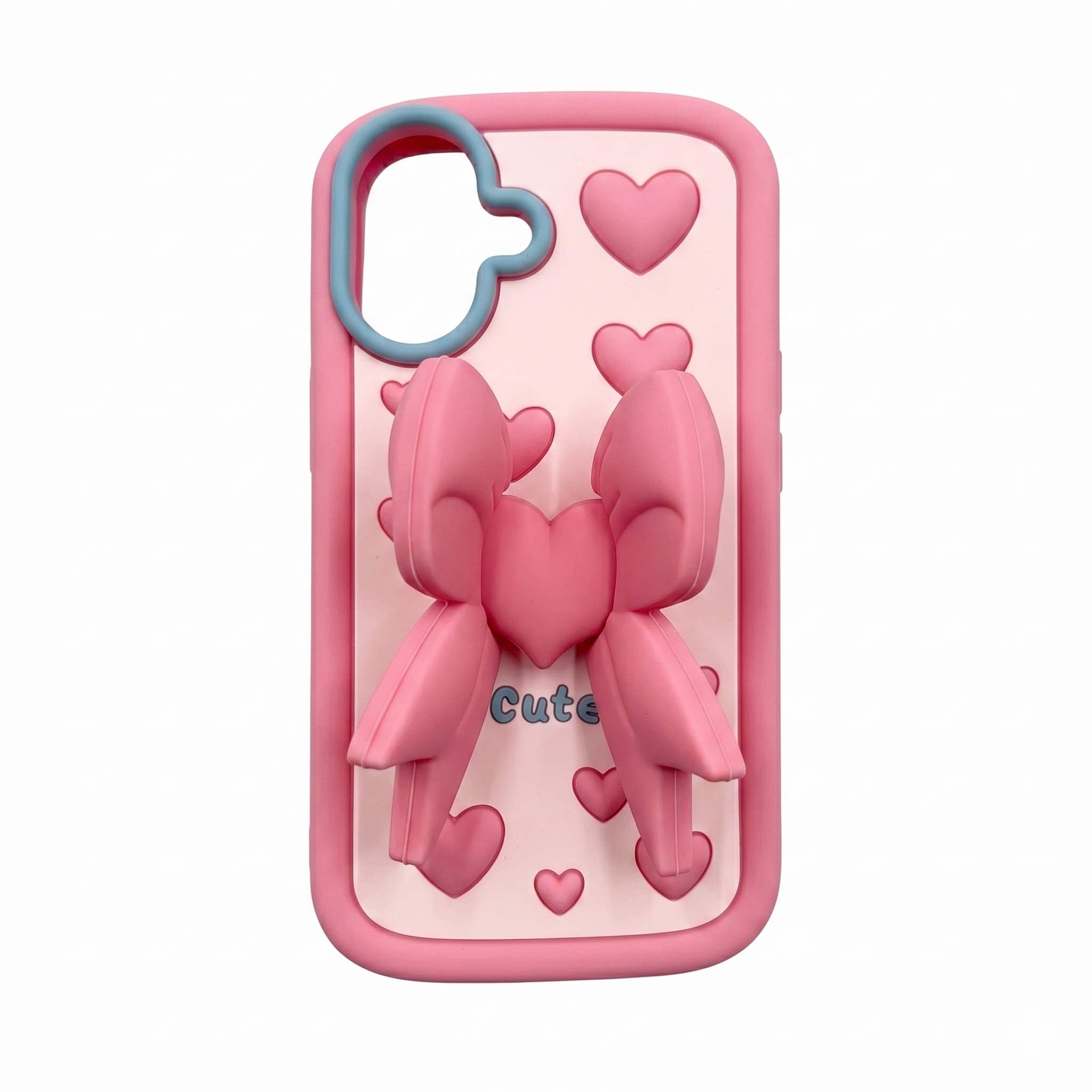 Cute 3D Bow Heart Silicone Back Cover (Pink)