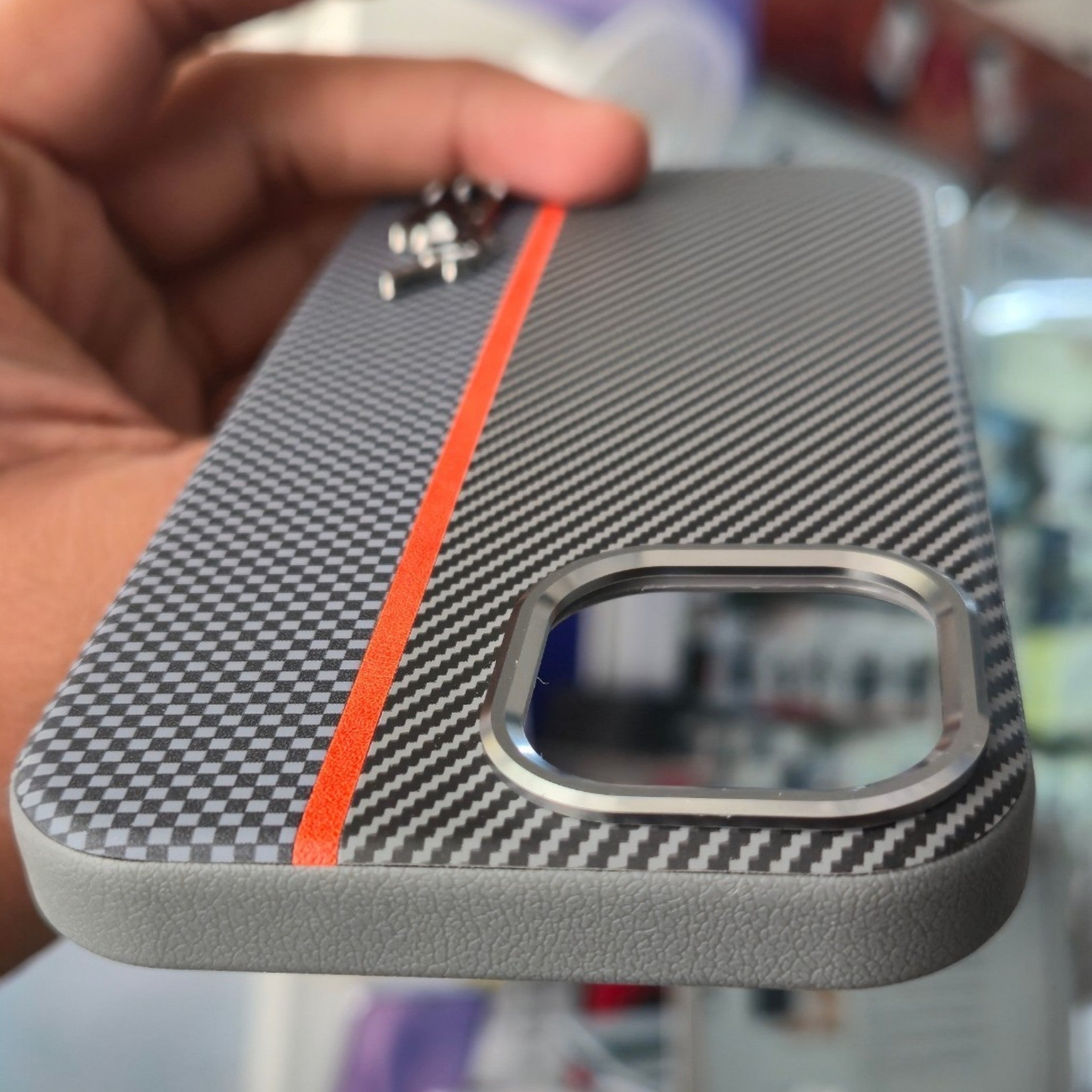 Premium Carbon Fiber Leather Texture Case  with Metal Polo Logo