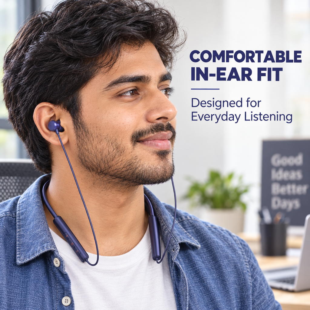 M FOX Tune-1 Wireless Neckband with 60 Hours Playtime & Magnetic Earbuds – Blue