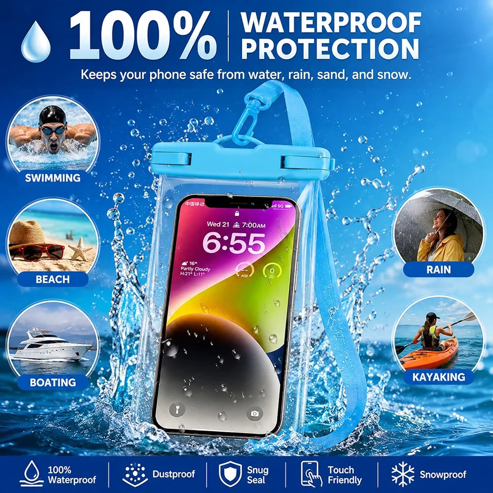 Universal Waterproof Mobile Pouch Cover with Neck Strap | Transparent Touch Screen Dry Bag Case for Smartphones | Waterproof Phone Protector (Pack of 2) mix colour