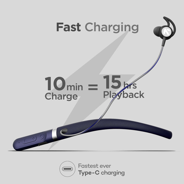 GOBOULT Fcharge with 40H Battery, ENC Mic, Fast Charging, Fast Pairing Bluetooth Headset (Blue, In the Ear)