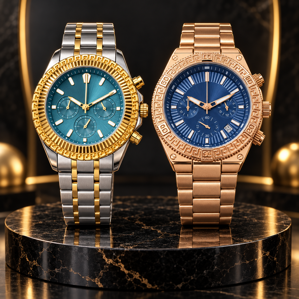 Luxury Stainless Steel Analog Watch with Blue Dial – 2 Colours