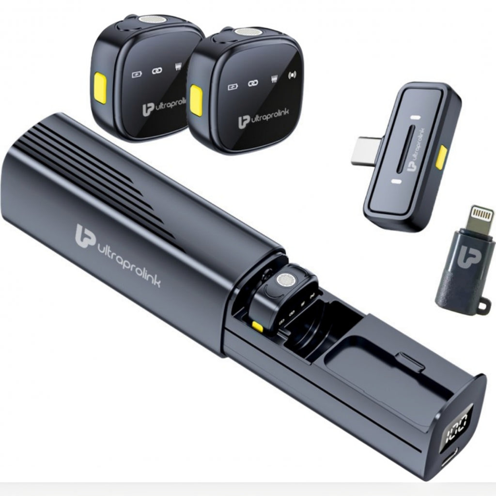 Ultraprolink Sonic Pro Dual Wireless Microphone, AI Noise Reduction, Echo Mode, 98ft Range Microphone