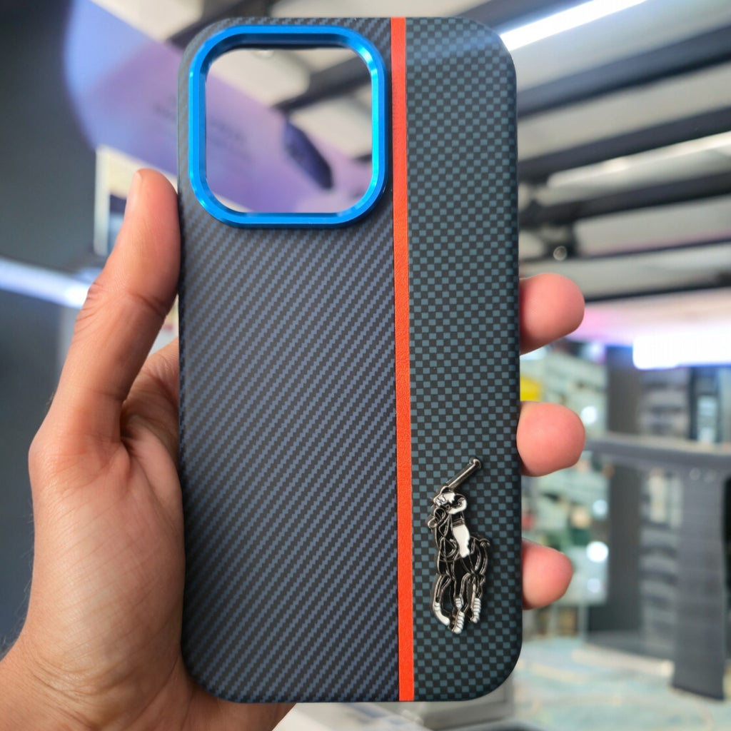 Premium Carbon Fiber Leather Texture Case  with Metal Polo Logo