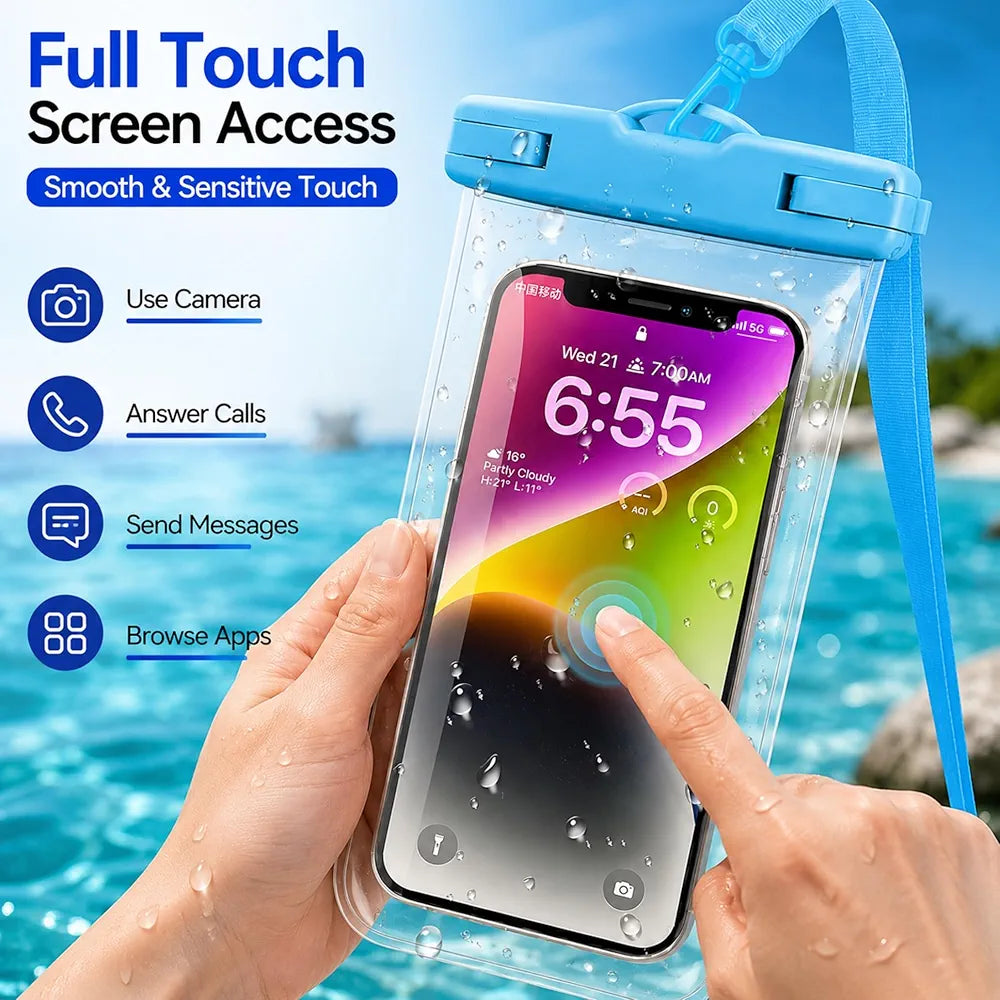 Universal Waterproof Mobile Pouch Cover with Neck Strap | Transparent Touch Screen Dry Bag Case for Smartphones | Waterproof Phone Protector (Pack of 2) mix colour