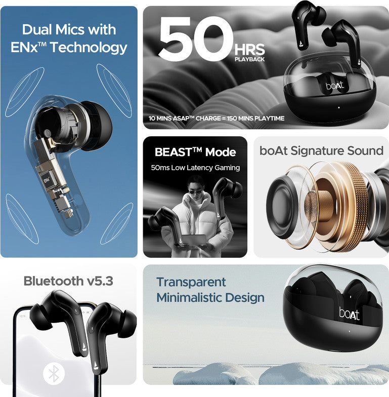 boAt Airdopes 311 Pro w/ 50 HRS Playback, ASAP Charge & Dual Mics ENx Technology Bluetooth Headset (Active Black, True Wireless)