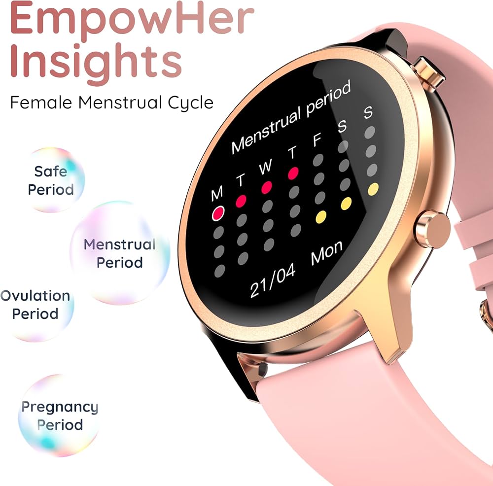 Pebble -Celia 1.32" IPS Display Smart Watch with BT Calling & Female Health monitor