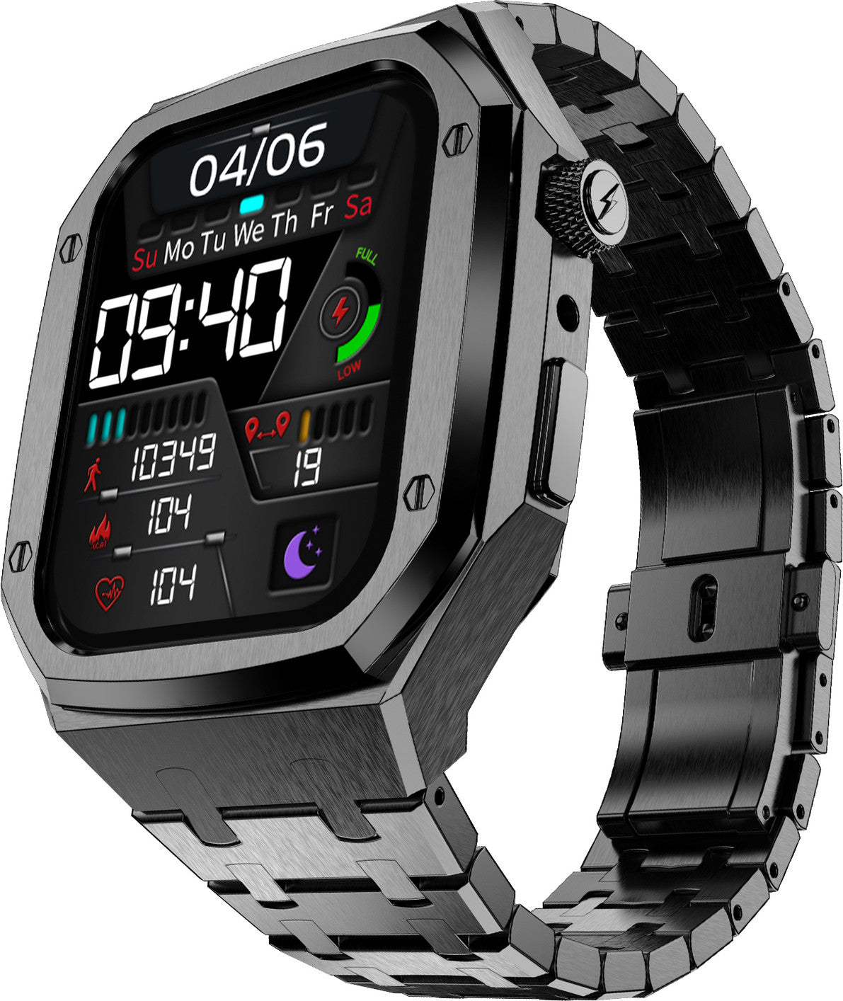 Fire-Boltt Stainless Steel, 49.5mm (1.95) Display, BT Calling Detachable Case Smartwatch (Black Strap, Free Size)