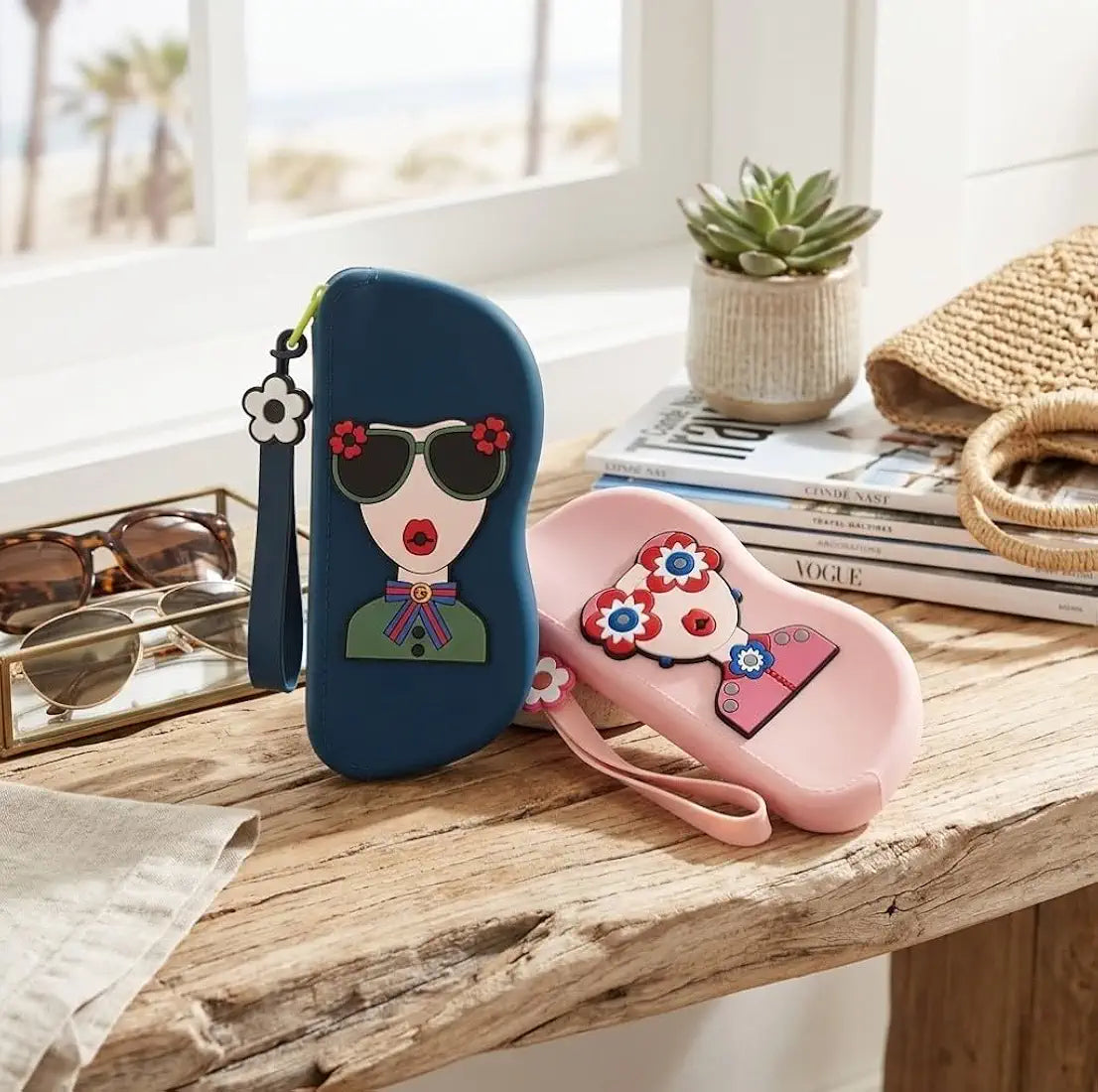 Cute 3D Quirky Girl Silicone Sunglass Case with Wrist Strap & Charm