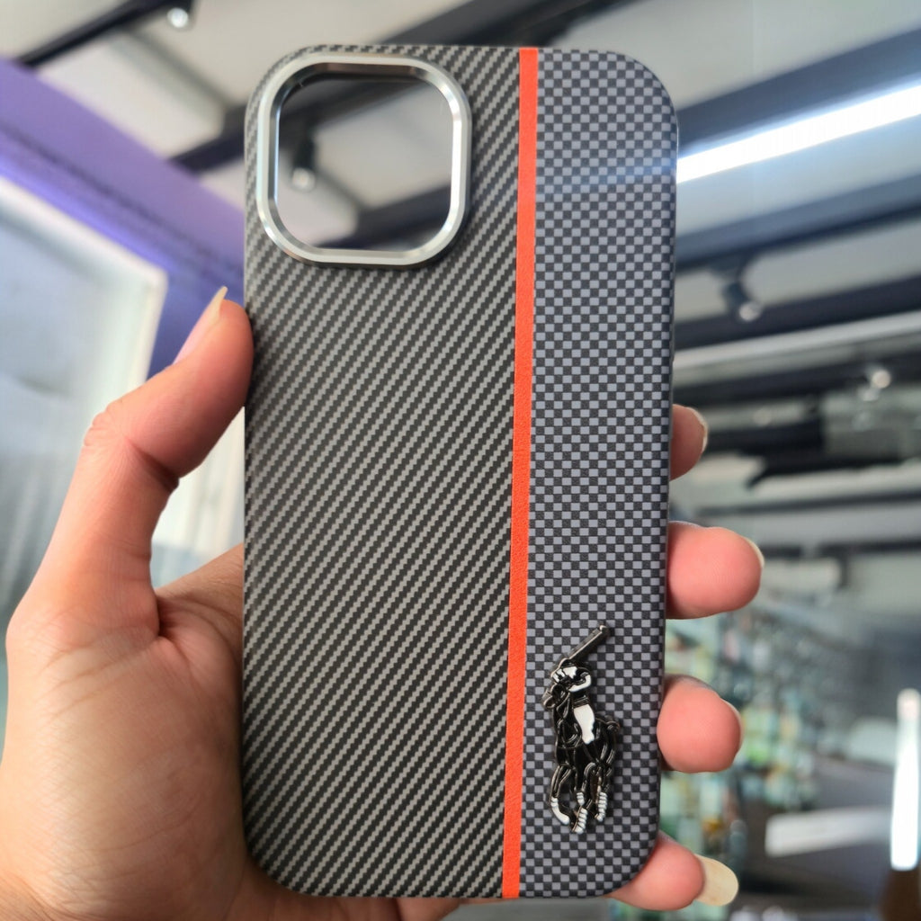 Premium Carbon Fiber Leather Texture Case  with Metal Polo Logo