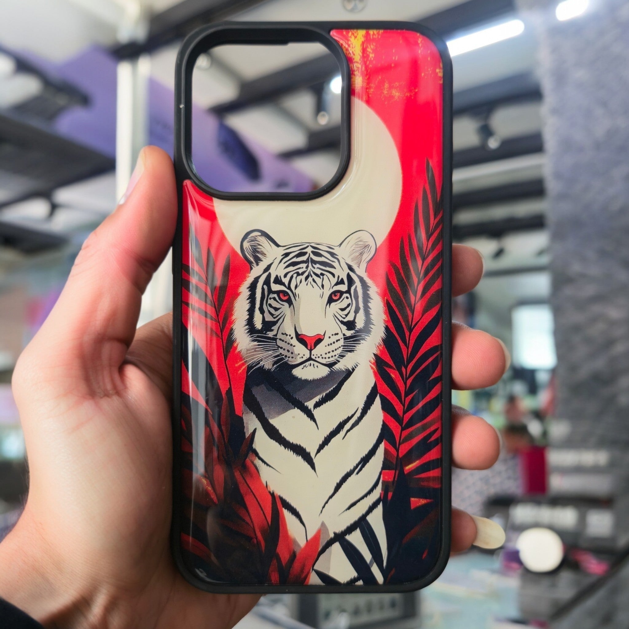 Premium White Tiger Crimson Forest Glossy Back Case