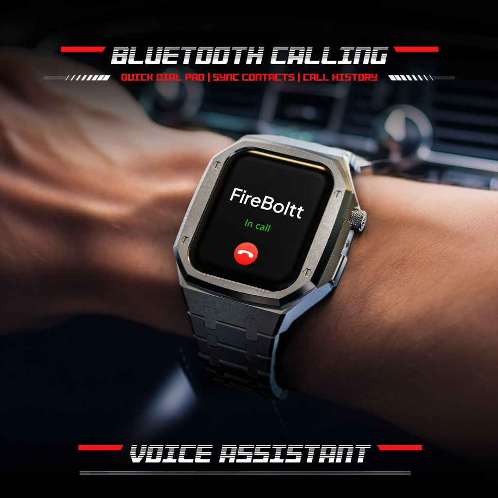 Fire-Boltt Stainless Steel, 49.5mm (1.95) Display, BT Calling Detachable Case Smartwatch (Black Strap, Free Size)