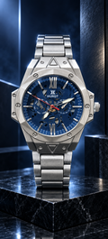 Men’s Silver  Steel Skeleton Dial Analog Watch – Blue