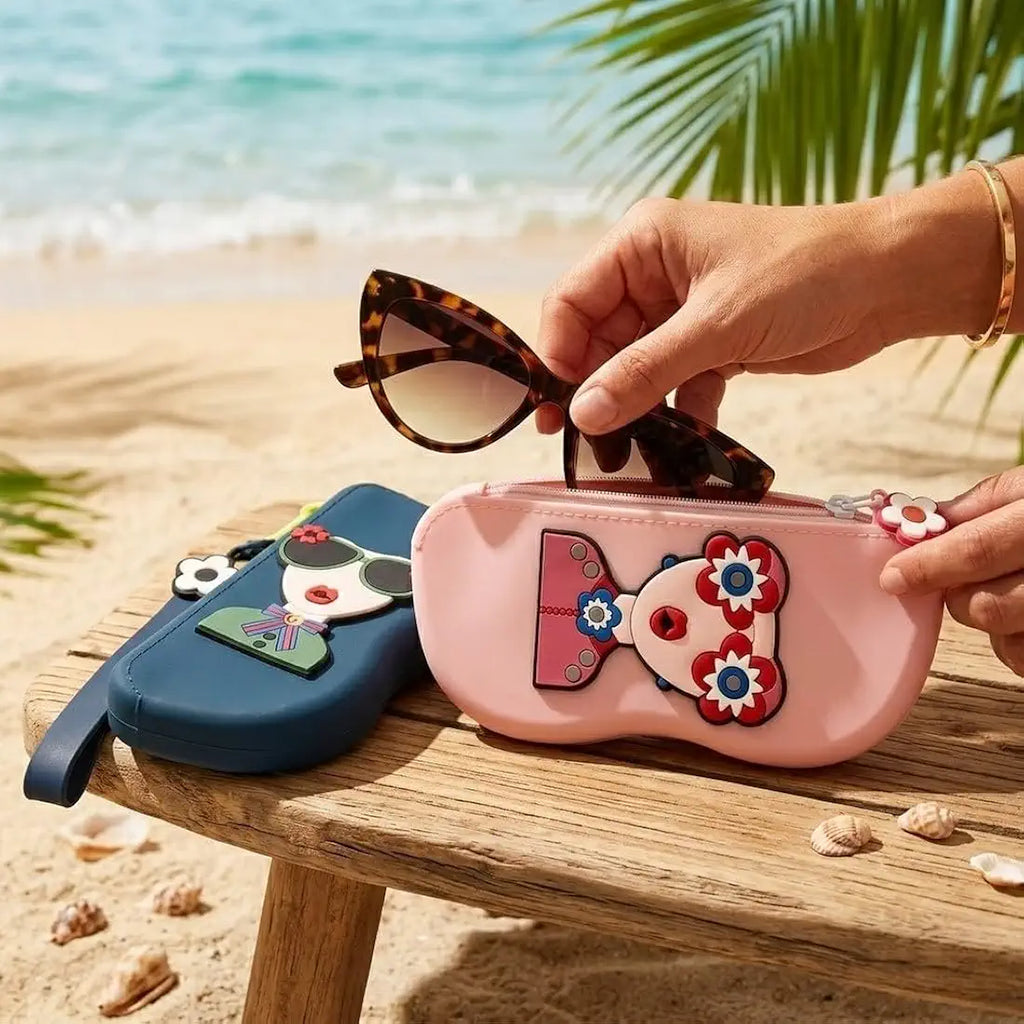 Cute 3D Quirky Girl Silicone Sunglass Case with Wrist Strap & Charm