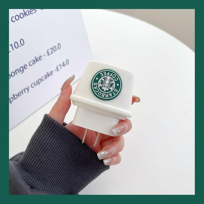Starbucks Style iPhone Charger Cable Protective Cover 18w/20w case (coffee white)