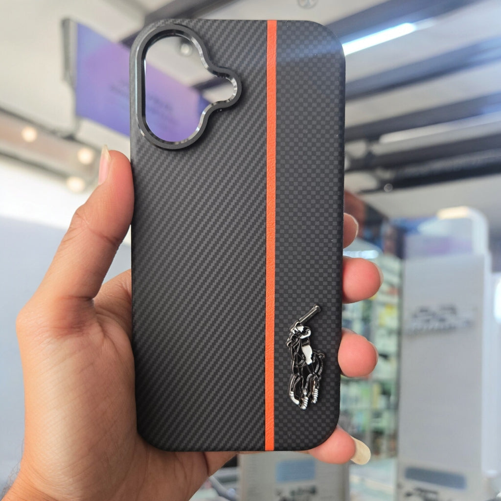 Premium Carbon Fiber Leather Texture Case  with Metal Polo Logo