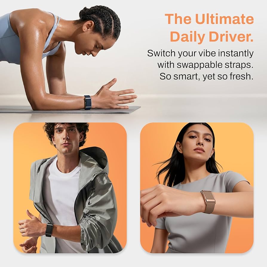 Pebble Newly Launched Qore 2 Premium Metal Fitness Band | 45 Days Battery Life, Heart Rate, SpO2, HRV & Body Temp Monitor, Sleep Tracker, AI Health Analysis, Smart Notifications (Cosmic Black)