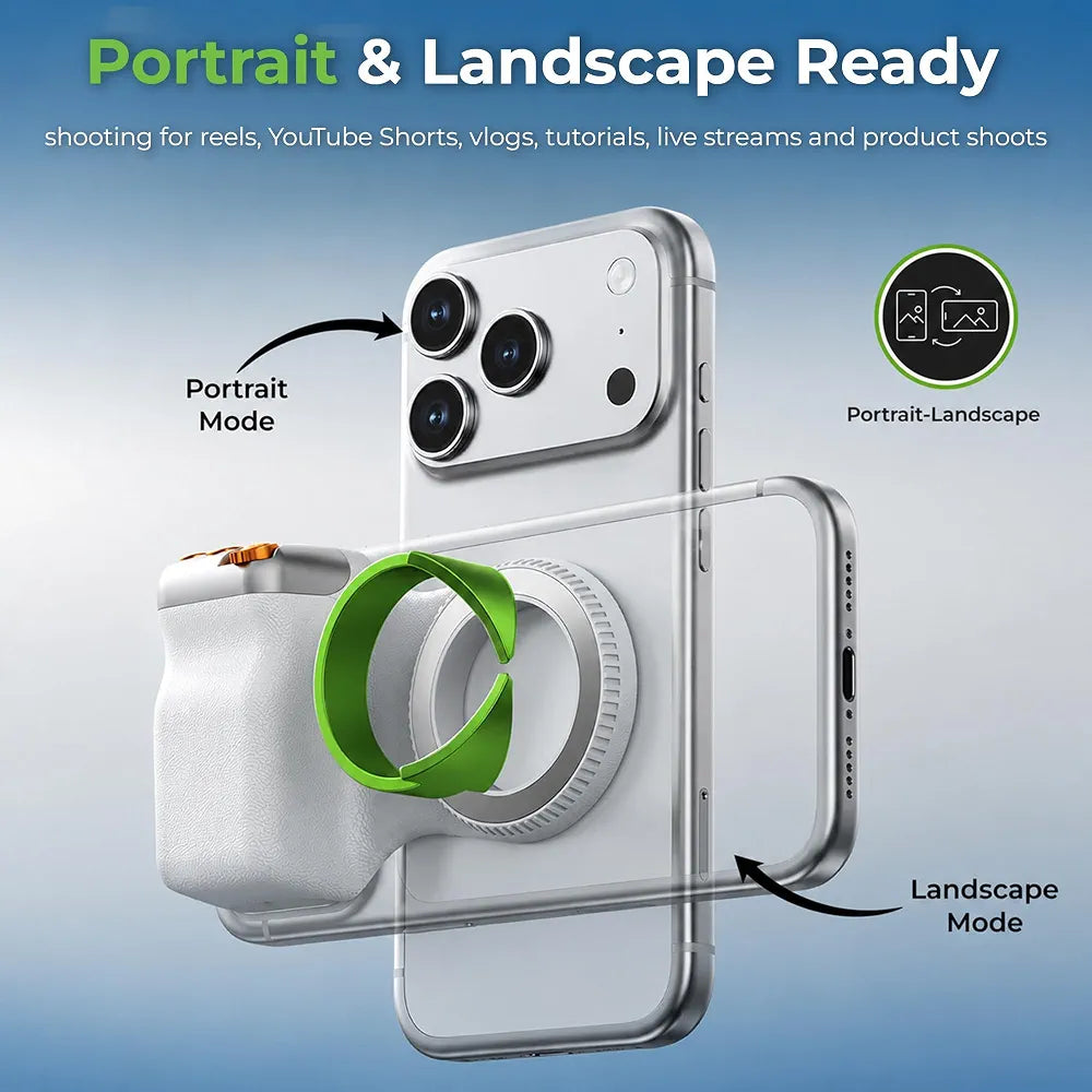 UltraProlink Snap-Z Grip|Magnetic Phone Camera Grip with Detachable Bluetooth Shutter & Zoom Control | MagSafe Compatible DSLR-Style Grip for iPhone & Android|Remote Selfie Shutter|UM1273|Wht