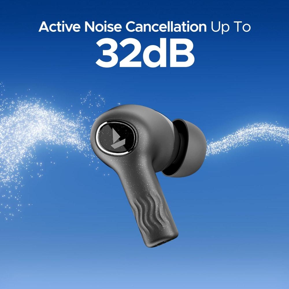 boAt Nirvana Iris Truly Wireless Earbuds, Up to 32 dB Active Noise Cancellation,120 Hrs Playback,Crystal Bionic Sound Powered by HiFi,Beast Mode,ENx Tech,Hearables App (Crystal Black)