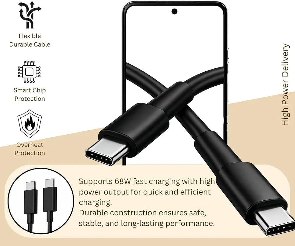 Fast Charging USB-C to USB-C Cable - 1 Meter Black