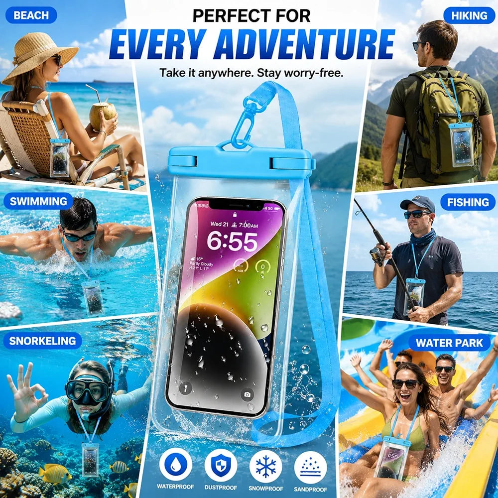 Universal Waterproof Mobile Pouch Cover with Neck Strap | Transparent Touch Screen Dry Bag Case for Smartphones | Waterproof Phone Protector (Pack of 2) mix colour