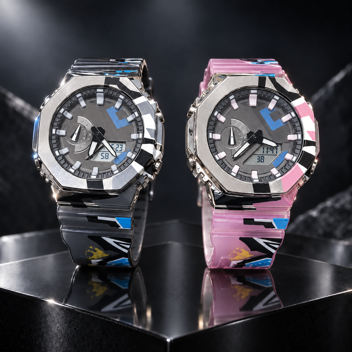 Analog-Digital Sports Watch with Transparent Printed Strap – 2 Colours