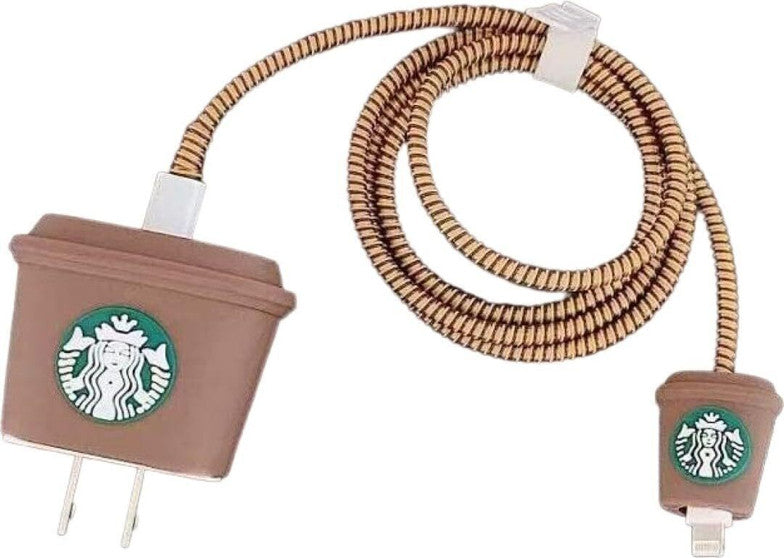Starbucks Style iPhone Charger Cable Protective Cover 18w/20w case (coffee white)