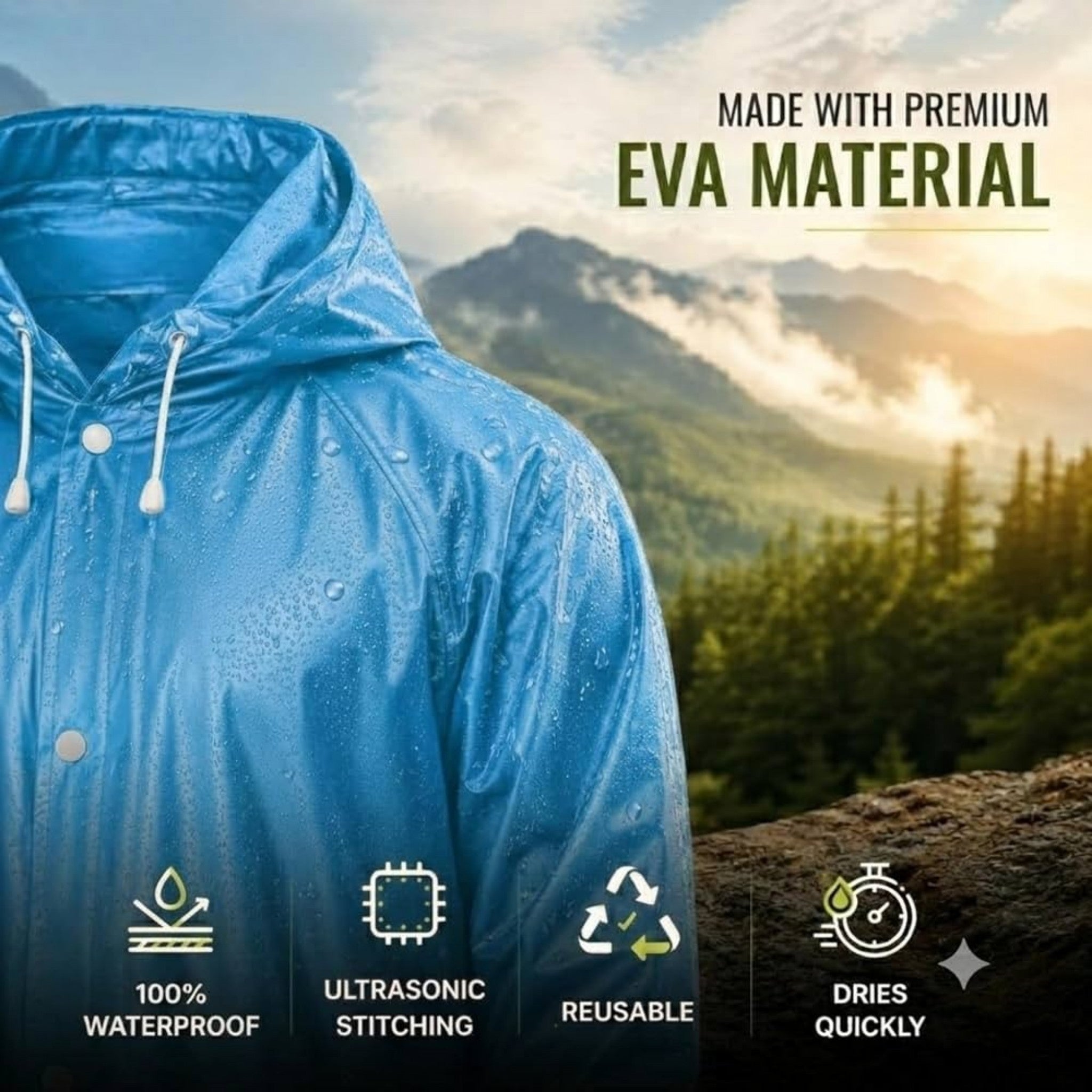 Premium Waterproof Hooded Poncho Raincoat for Men & Women