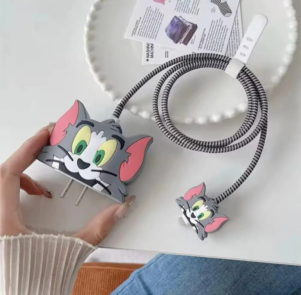 Cartoon Character Silicon Charger Case Cover for iPhone 18-20W 360 Degree Full Protection Cover Compatible with iPhone Charger New Edition Case Cover